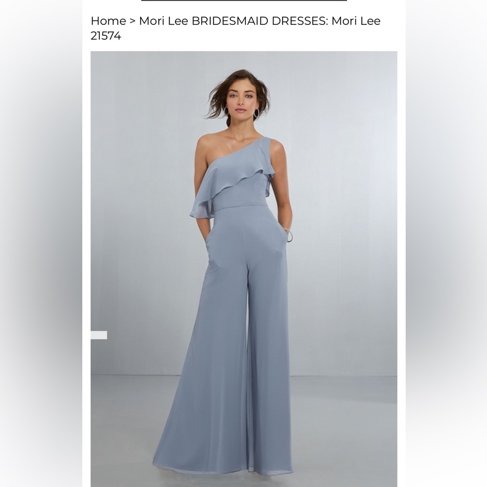 Mori Lee one shoulder bridesmaid jumpsuit